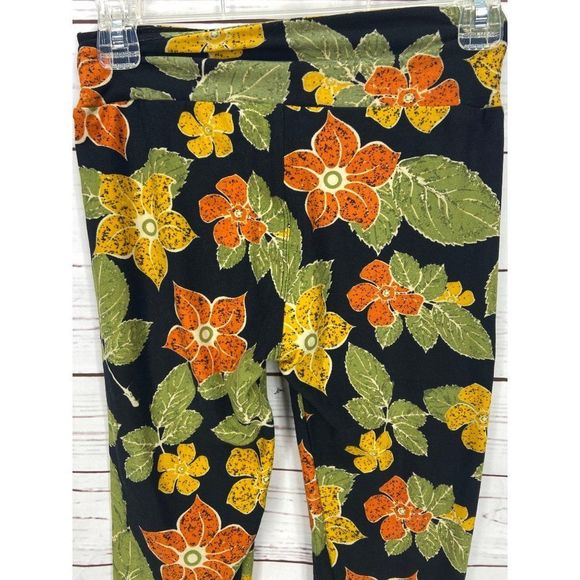 LuLaRoe Floral Leggings Size One Size (OS) They have a floral pattern with dark - Picture 3 of 6
